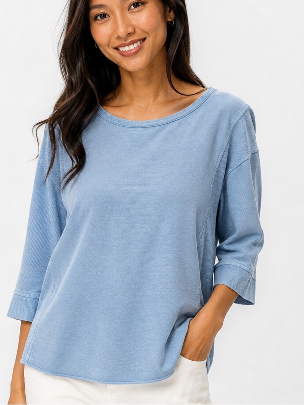 J. Jill 100% cotton Sky Blue Relaxed Scoop-Neck Long Sleeve Tee MP